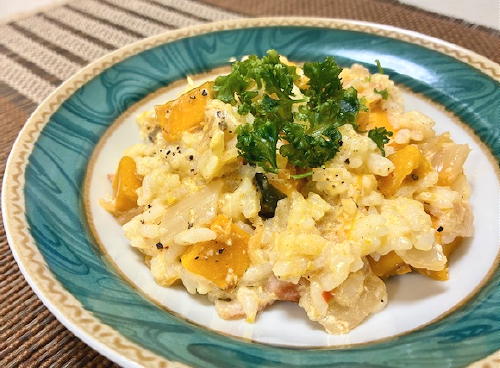 今日のキムチ料理レシピ：かぼちゃとキムチのリゾット風