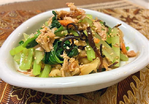 今日のキムチ料理レシピ：小松菜のツナキムチ塩昆布和え