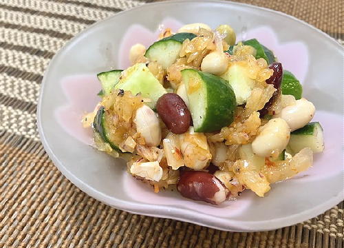 今日のキムチ料理レシピ：きゅうりとミックスビーンズとキムチのサラダ