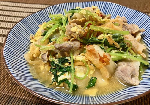 今日のキムチ料理レシピ：豚肉とキムチの卵とじ