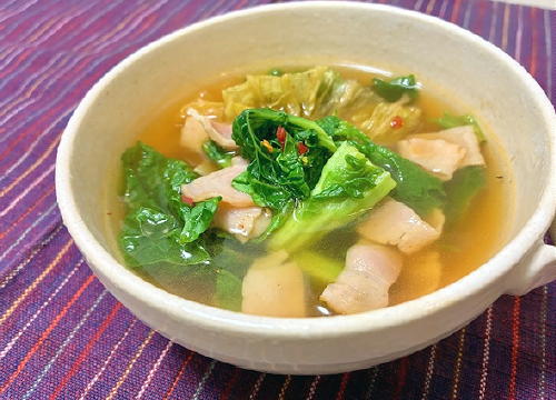 今日のキムチ料理レシピ：菜の花とキムチのスープ