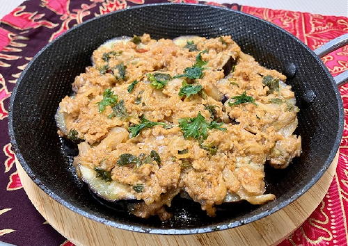 今日のキムチ料理レシピ：茄子のキムチひき肉蒸し
