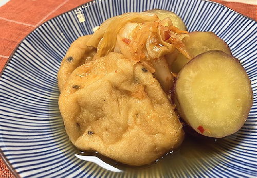 今日のキムチ料理レシピ：がんもどきとさつまいものキムチ煮