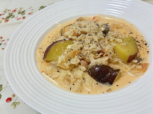 今日のキムチ料理レシピ：さつまいもとキムチのミルクリゾット