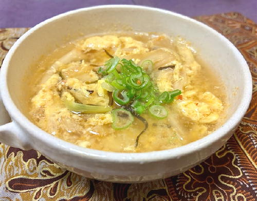 今日のキムチ料理レシピ：塩昆布とキムチの卵スープ