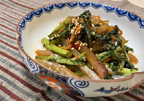 今日のキムチ料理レシピ：春菊とこんにゃくのピリ辛炒め