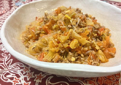 今日のキムチ料理レシピ：ひき肉とトマトのキムチ春雨