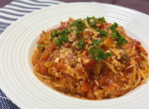 今日のキムチ料理レシピ：トマトとキムチのパスタ