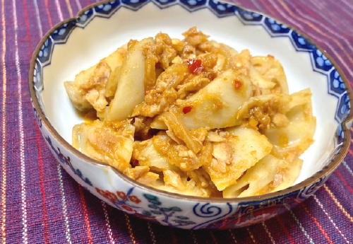 今日のキムチ料理レシピ：レンコンのピリ辛ツナ煮